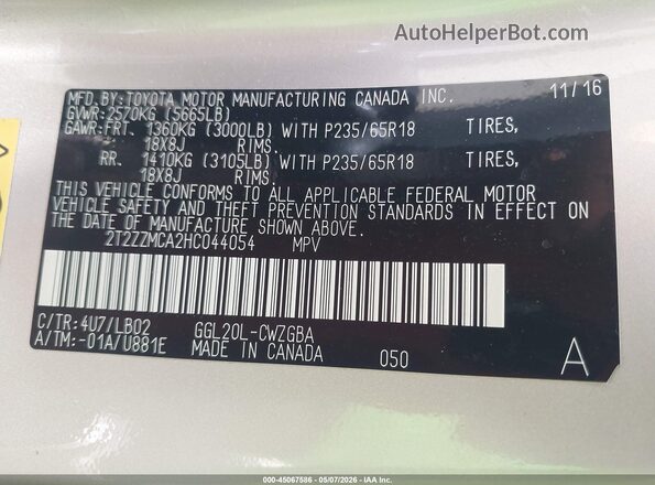 2T2ZZMCA2HC044054 2017 LEXUS RX 350 Gold 