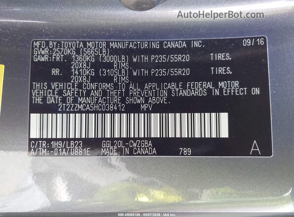 2T2ZZMCA5HC038412 2017 LEXUS RX 350 Gray 