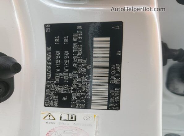 2T2ZZMCA8GC015172 2016 LEXUS RX White VIN კოდის სტიკერის ხედი