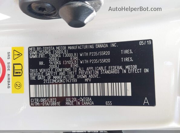 2T2ZZMCA9KC143199 2019 LEXUS RX 350 White 