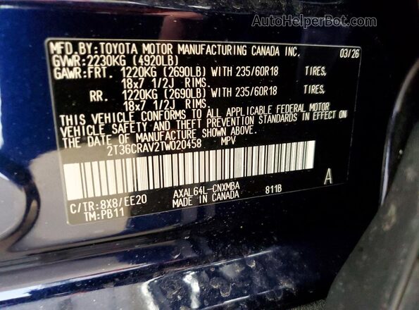 2T36CRAV2TW020458 2026 TOYOTA RAV4 Blue 