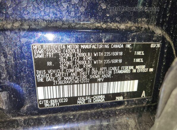 2T36CRAV5TW012032 2026 TOYOTA RAV4 Blue 360 interior view