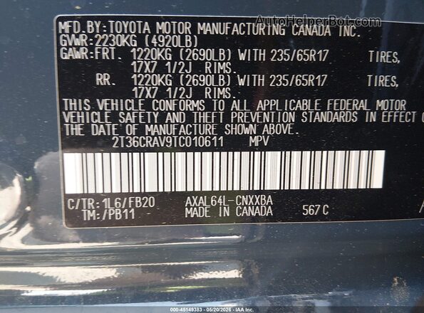 2T36CRAV9TC010611 2026 TOYOTA RAV4 Blue Vista del compartimento del motor