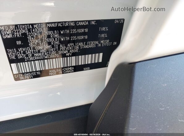 2T36CRAVXTW038870 2026 TOYOTA RAV4 White Widok komory silnika