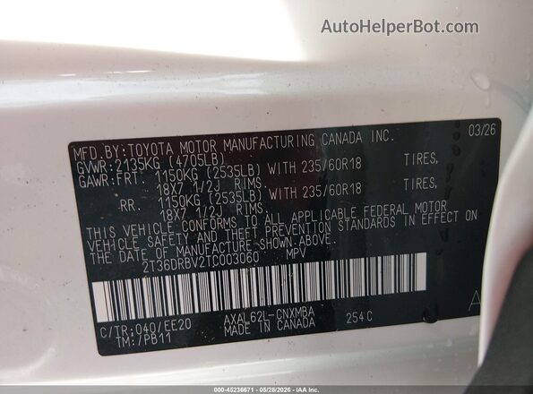 2T36DRBV2TC003060 2026 TOYOTA RAV4 White Շարժիչի բաժամունքի տեսք