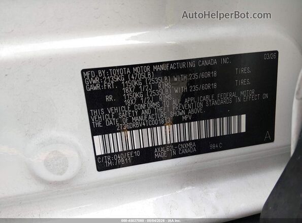 2T36DRBV4TC001813 2026 TOYOTA LE White 