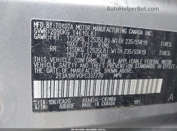 2T3A1RFV0PC337770 2023 TOYOTA LE Серебряный Вид подкапотного пространства