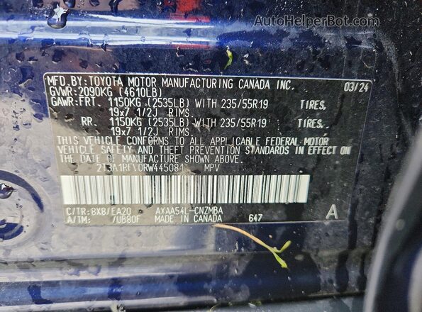 2T3A1RFV0RW445081 2024 TOYOTA RAV4 Blue 360 interior view