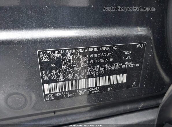 2T3A1RFV1MC187616 2021 TOYOTA RAV4 Gray 