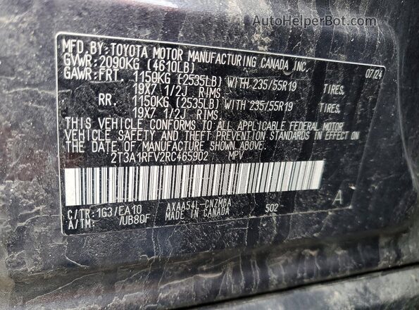 2T3A1RFV2RC465902 2024 TOYOTA RAV4 Gray Շարժիչի բաժամունքի տեսք