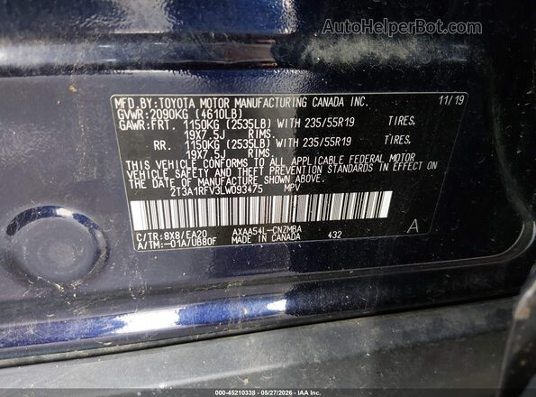 2T3A1RFV3LW093475 2020 TOYOTA RAV4 Blue 