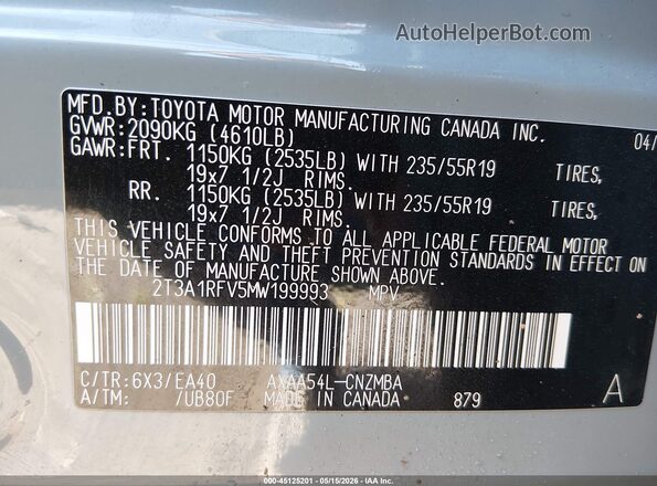 2T3A1RFV5MW199993 2021 TOYOTA RAV4 Gray Widok komory silnika
