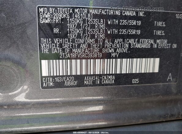 2T3A1RFV5RC393819 2024 TOYOTA LE Gray Vista del compartimento del motor
