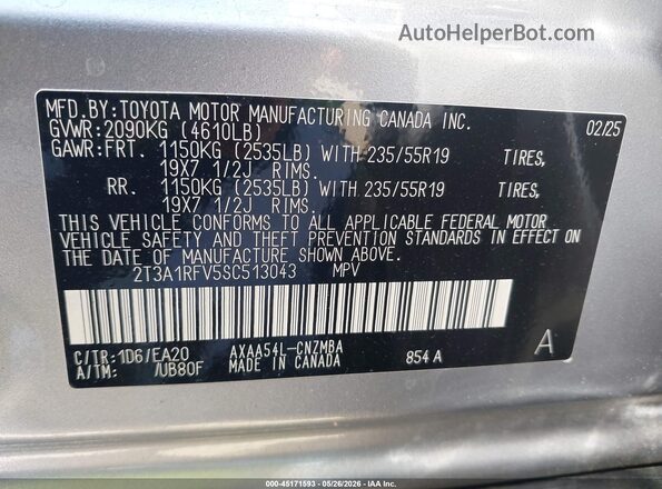 2T3A1RFV5SC513043 2025 TOYOTA RAV4 Silver Vista del compartimento del motor