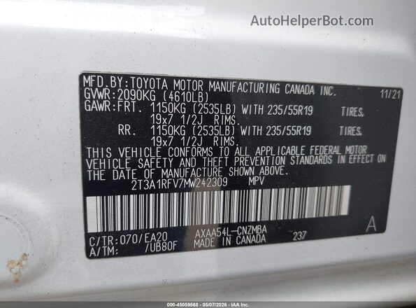 2T3A1RFV7MW242309 2021 TOYOTA LE Yellow Շարժիչի բաժամունքի տեսք