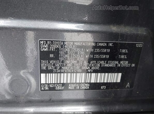 2T3A1RFV7RC412189 2024 TOYOTA LE Gray ძრავის განყოფილების ხედი