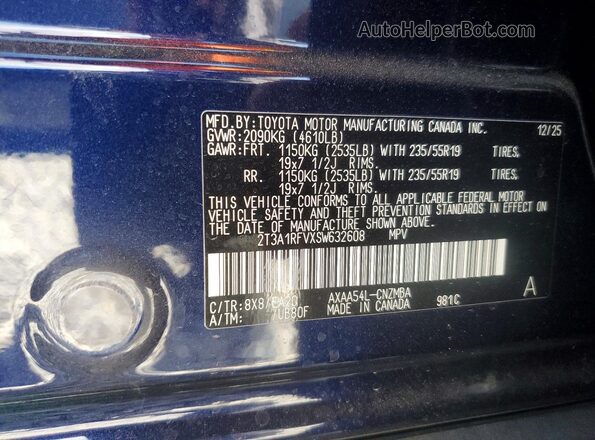 2T3A1RFVXSW632608 2025 TOYOTA RAV4 Blue Vista de la etiqueta del VIN