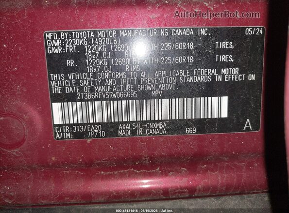 2T3B6RFV5RW066695 2024 TOYOTA RAV4 HYBRID Red Widok komory silnika