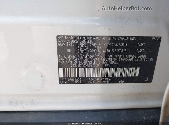 2T3B6RFVXNW037669 2022 TOYOTA RAV4 HYBRID White Engine compartment view