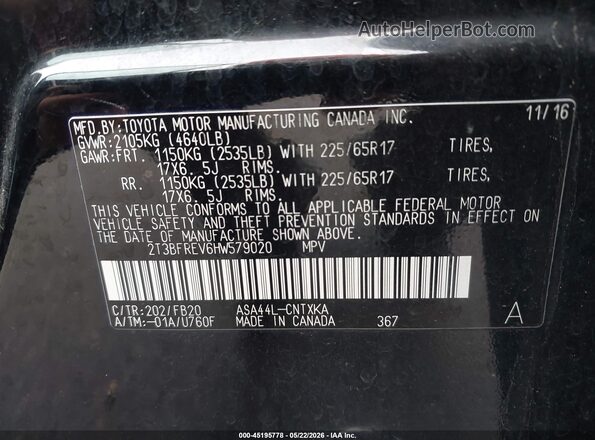 2T3BFREV6HW579020 2017 TOYOTA RAV4 Black Widok komory silnika