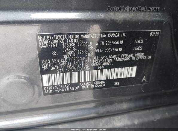 2T3C1RFV1LC062154 2020 TOYOTA RAV4 Gray Շարժիչի բաժամունքի տեսք