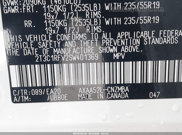 2T3C1RFV2SW401369 2025 TOYOTA RAV4 White Widok komory silnika