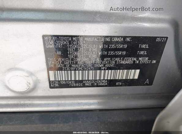 2T3C1RFV3MC142475 2021 TOYOTA RAV4 Silver Вид підкапотного простору