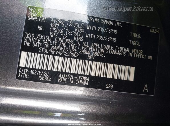 2T3C1RFV4RC293008 2024 TOYOTA RAV4 Серый Вид подкапотного пространства