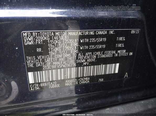 2T3C1RFV5PW296236 2023 TOYOTA RAV4 Blue Widok komory silnika