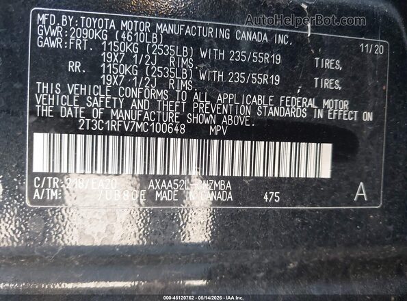 2T3C1RFV7MC100648 2021 TOYOTA RAV4 Black Widok komory silnika