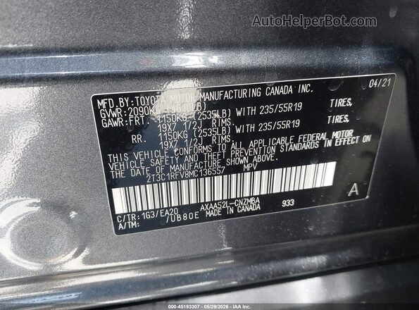 2T3C1RFV8MC136557 2021 TOYOTA RAV4 Gray Engine compartment view
