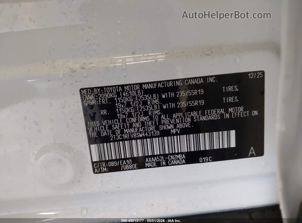 2T3C1RFV8SW443139 2025 TOYOTA LE White Вид підкапотного простору