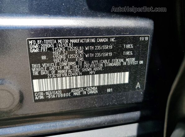 2T3C1RFV9LC040614 2020 TOYOTA RAV4 Gray 