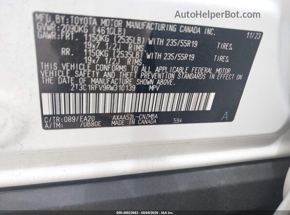 2T3C1RFV9RW310139 2024 TOYOTA LE White Շարժիչի բաժամունքի տեսք