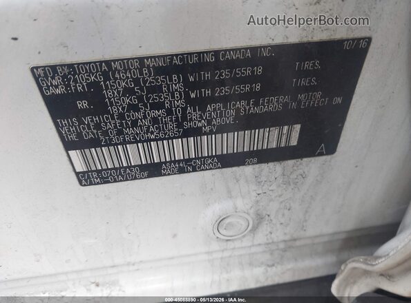 2T3DFREV0HW562657 2017 TOYOTA LIMITED Белый Вид подкапотного пространства