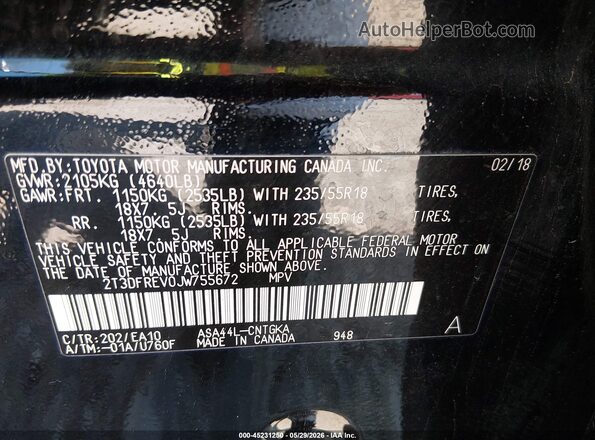 2T3DFREV0JW755672 2018 TOYOTA RAV4 Black ძრავის განყოფილების ხედი