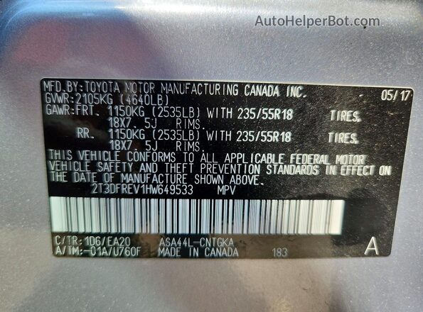 2T3DFREV1HW649533 2017 TOYOTA RAV4 Silver 