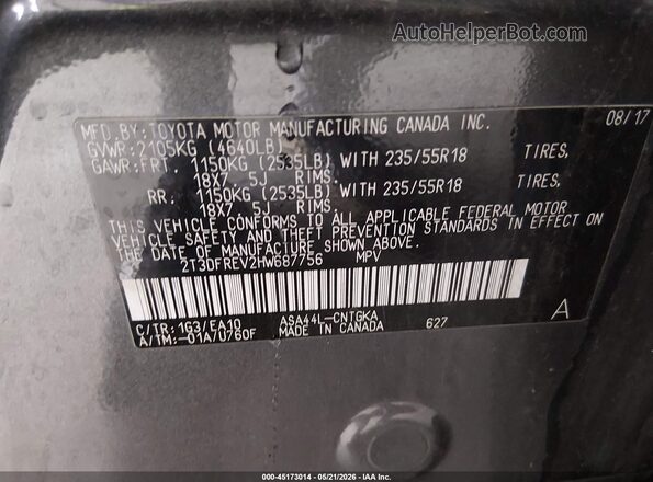 2T3DFREV2HW687756 2017 TOYOTA RAV4 Gray 