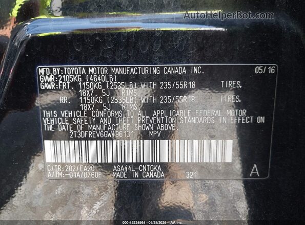 2T3DFREV6GW496131 2016 TOYOTA RAV4 Black Շարժիչի բաժամունքի տեսք