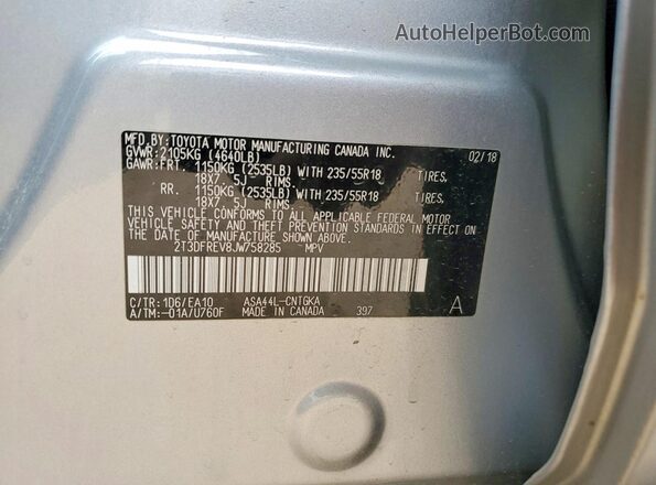 2T3DFREV8JW758285 2018 TOYOTA RAV4 Silver 