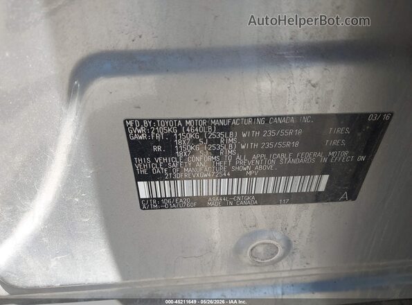 2T3DFREVXGW472544 2016 TOYOTA RAV4 Silver 