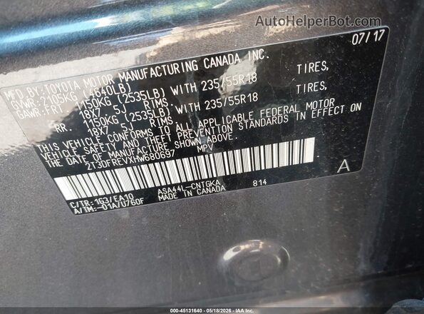 2T3DFREVXHW680697 2017 TOYOTA RAV4 Gray Շարժիչի բաժամունքի տեսք