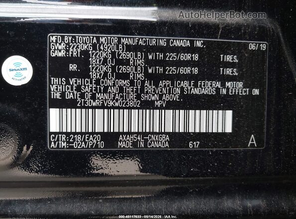 2T3DWRFV9KW023802 2019 TOYOTA RAV4 HYBRID Black Շարժիչի բաժամունքի տեսք