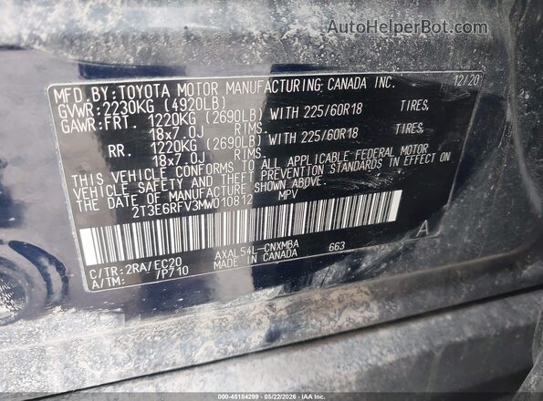 2T3E6RFV3MW010812 2021 TOYOTA RAV4 HYBRID Blue Engine compartment view