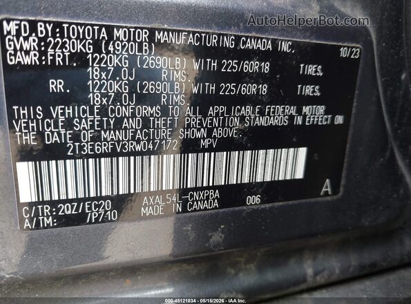 2T3E6RFV3RW047172 2024 TOYOTA RAV4 HYBRID Gray Widok komory silnika