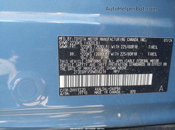 2T3E6RFV5RW056214 2024 TOYOTA RAV4 HYBRID Light Blue ძრავის განყოფილების ხედი