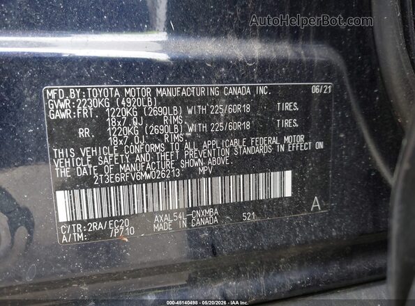 2T3E6RFV6MW026213 2021 TOYOTA RAV4 HYBRID Dark Blue Вид підкапотного простору