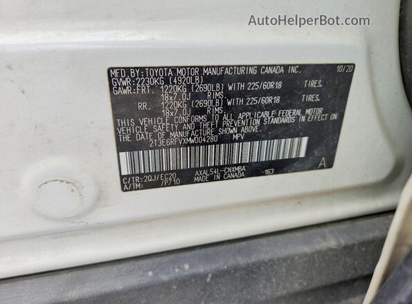2T3E6RFVXMW004280 2021 TOYOTA RAV4 White სალონის 360-გრადუსიანი ხედი