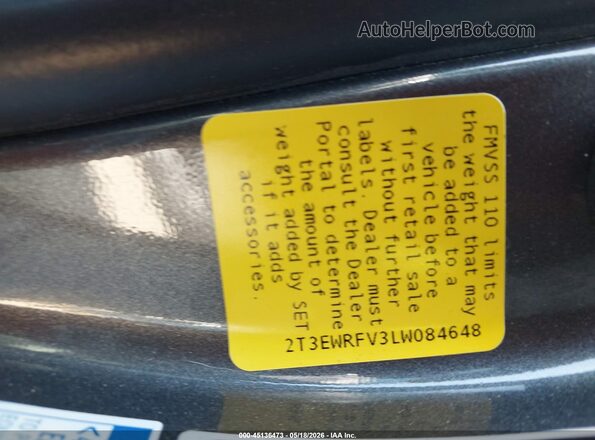 2T3EWRFV3LW084648 2020 TOYOTA RAV4 HYBRID Gray Vista del compartimento del motor
