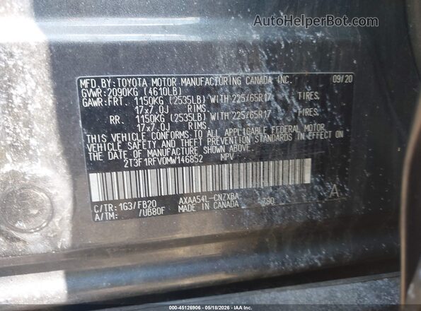 2T3F1RFV0MW146852 2021 TOYOTA RAV4 Gray Вид підкапотного простору